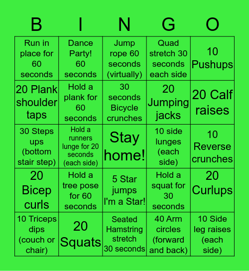 Fitness Fun!!! Bingo Card