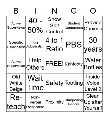 PAWS Bingo Card