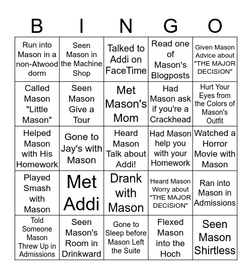 Mason Bingo Card