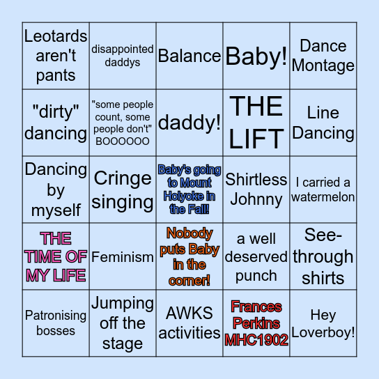 Dirty Dancing Watch Game Bingo Card