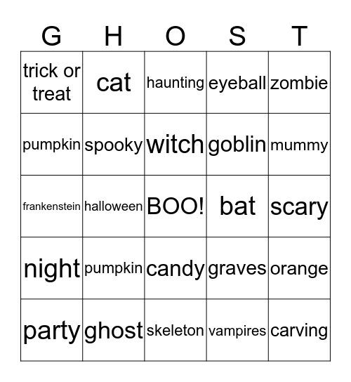 GHOSTO Bingo Card