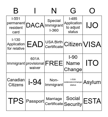 LEGAL PRESENCE BINGO Card