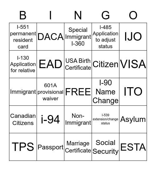 LEGAL PRESENCE BINGO Card