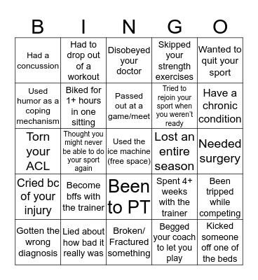 Injured Athletes Bingo Card