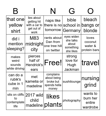 Madeline Yang Bingo Card