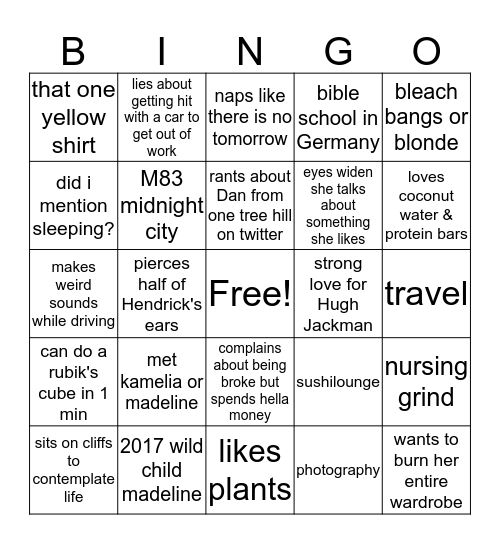 Madeline Yang Bingo Card