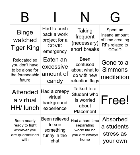 SC-ABA/ SC-MSW Coronavirus Bingo Card