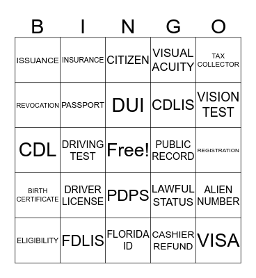 BINGO FLHSMV Bingo Card
