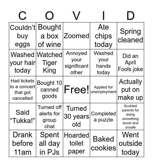 COVID-19 Bingo Card