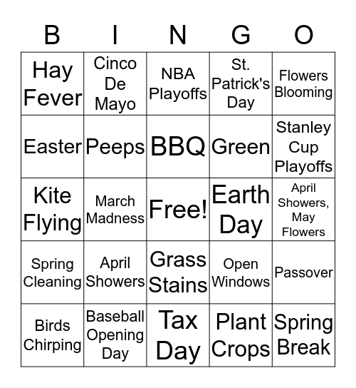 Spring Has Sprung Bingo Card