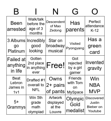 Life Bingo Card