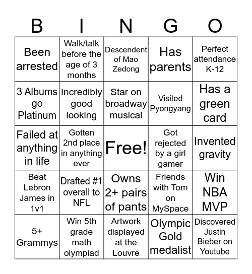 Life Bingo Card