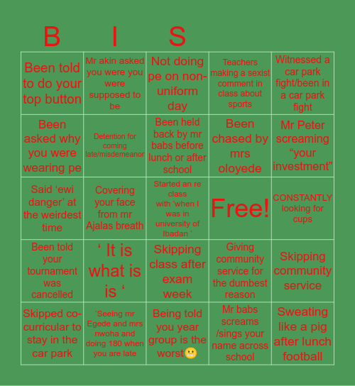 Bis bingo Card