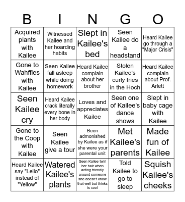 Kailee Bingo Card