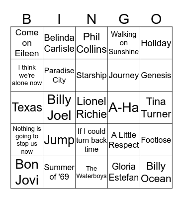 All out 80's Bingo Card
