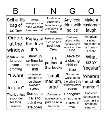 Barista Bingo Card