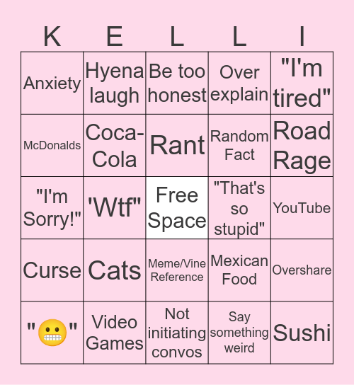 Kelli Bingo Card