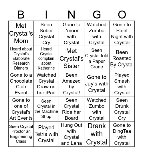 Crystal Bingo Card