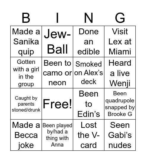 The Boyz Bingo Card