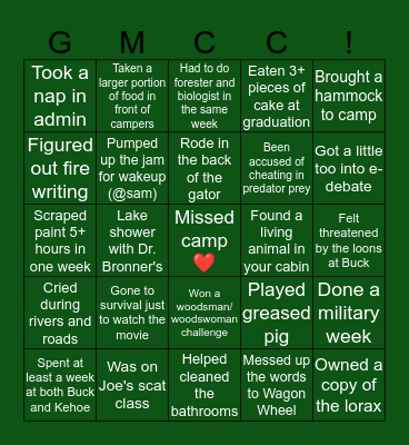 GMCC Bingo Card