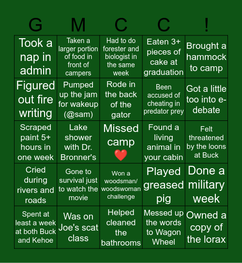 GMCC Bingo Card
