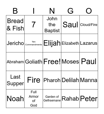 Bible Story Bingo Card