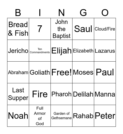 Bible Story Bingo Card