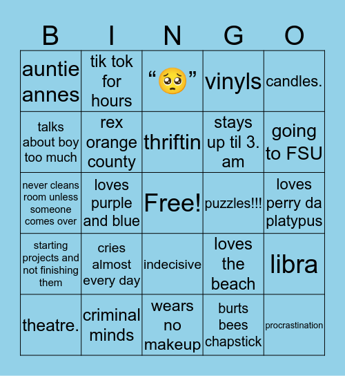@eyecarlyyyyy Bingo Card