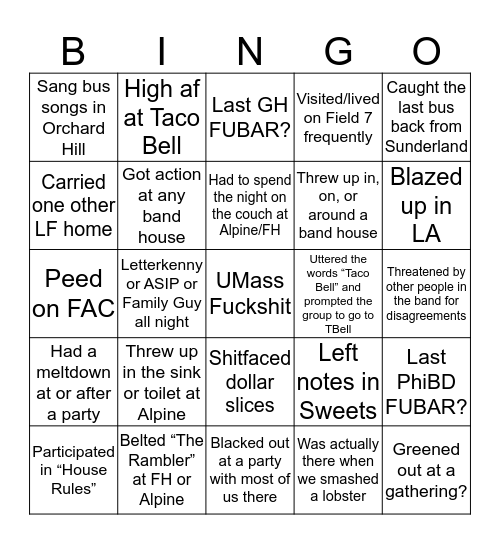 Lobster Fuckers Bingo Card
