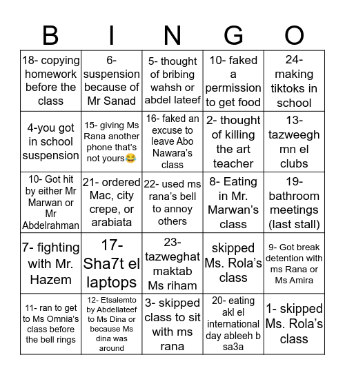 Dover's Bingo Card