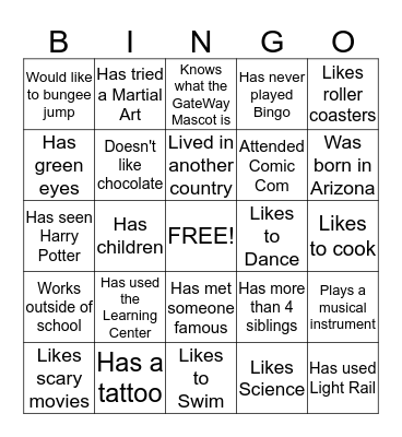 Getting to know you  Bingo Card