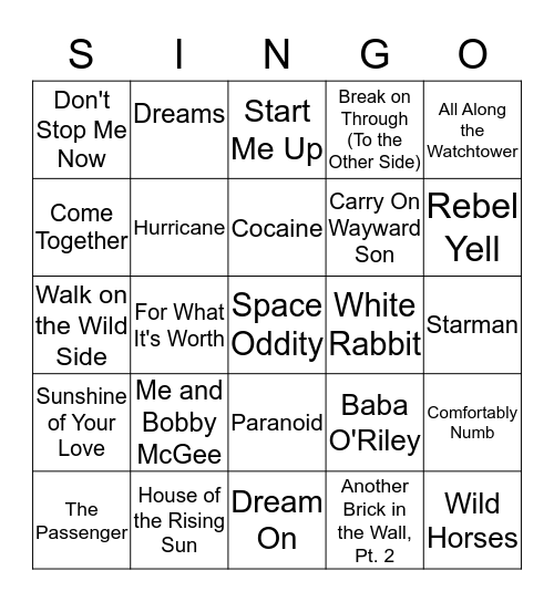 Classic Rock with DJ Ray-Ray Bingo Card