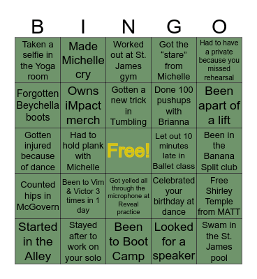 iMpact Dance Project Bingo Card