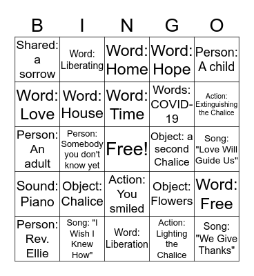 Worship Bingo - April 5, 2020 Bingo Card