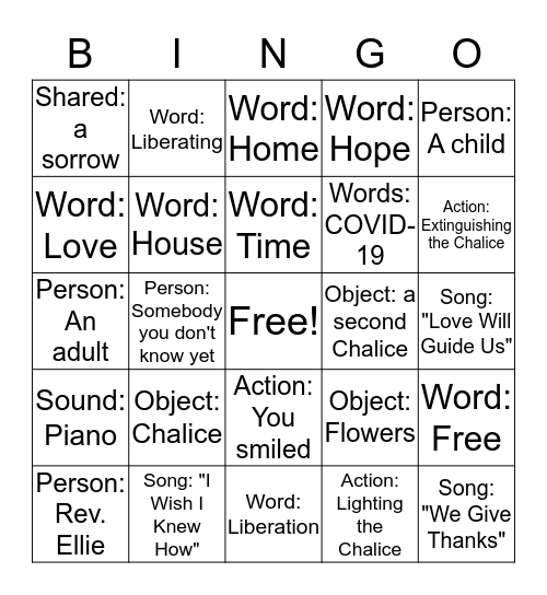 Worship Bingo - April 5, 2020 Bingo Card