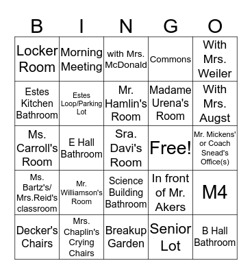 BINGO FOR CRYING AT TRINITY Bingo Card