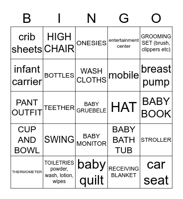 Beth and Jeremiah's Baby Shower Bingo Card