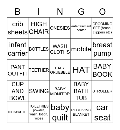 Beth and Jeremiah's Baby Shower Bingo Card