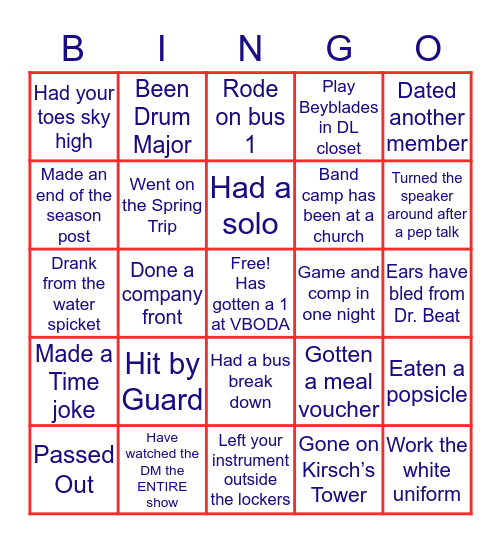 Grafton Band Bingo Card