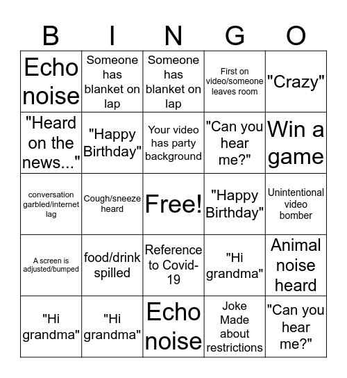 Birthday Party Zoom Bingo Card