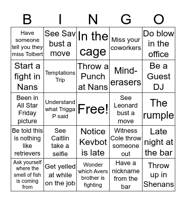 Shenans Bingo Card
