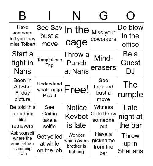 Shenans Bingo Card