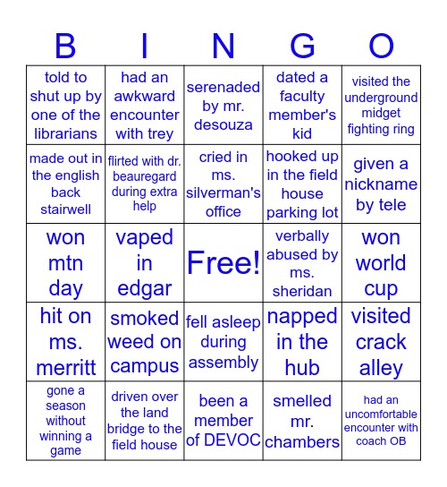 BANCROFT BINGO Card