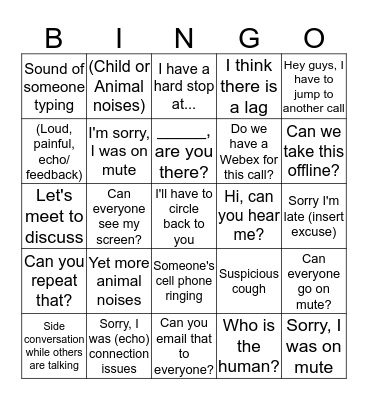 Medline Conference Call Bingo Card