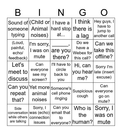 Medline Conference Call Bingo Card