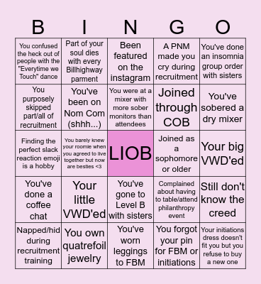 Phi Xi Bingo Card