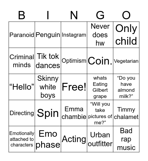 emoshelb Bingo Card