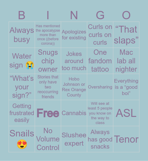 Gabbie Bingo Card
