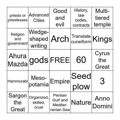 MESOPOTAMIA Bingo Card