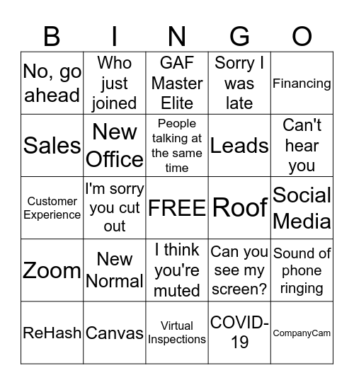 O'Leary Roofing Bingo Card